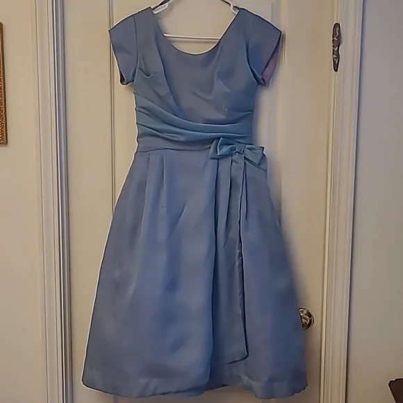 VTG 1950s Handmade Fit n' Flare Layered Blue Short Sleeved Cocktail Dress - Picture 6 of 17